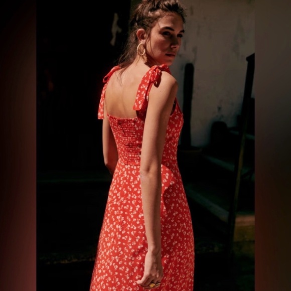 Sezane Dorotha Midi Dress - Silk Coral Mini Flowers - Picture 2 of 4